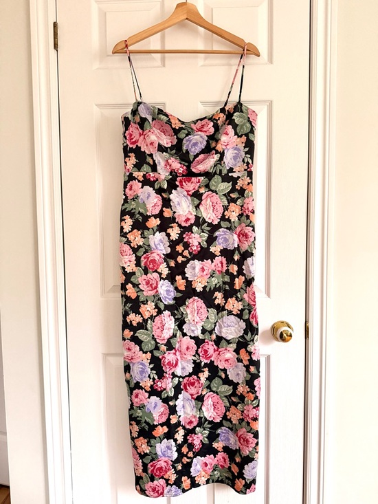 Park & Fifth Dresses & Skirts - Park&Fifth Black Floral Slip Midi Dress with Pink & Lavender Blooms
